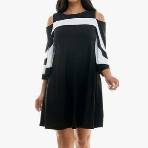 Women's Nina Leonard Draped Sleeve Cold-Shoulder Dress